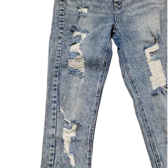 Tinseltown Junior 5 Distressed Straight Leg Jeans Light Wash Grunge Skater Punk - Picture 3 of 10